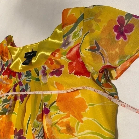 Spence yellow floral print top shirt sleeve shirt with lining size S - Picture 5 of 5